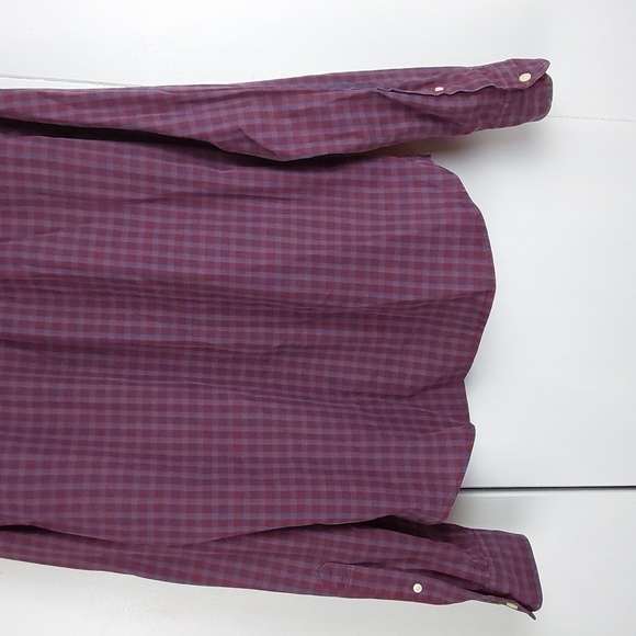 Abercrombie and Fitch Mens Burgundy Red Blue Plaid Pocket Shirt TINY FLAW Sz.L - Picture 10 of 12
